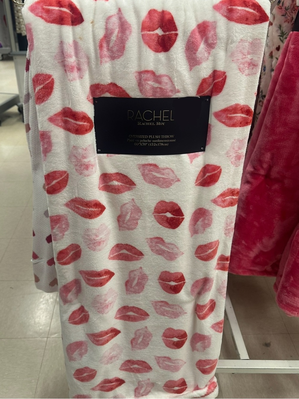 Rachel Roy Pink & Red Lips Plush Throw Blanket
